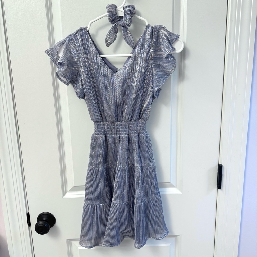 Girls 8 Nicky Lew dress and scrunchie from Nordstroms - Purple Metallic fabric - Picture 2 of 6